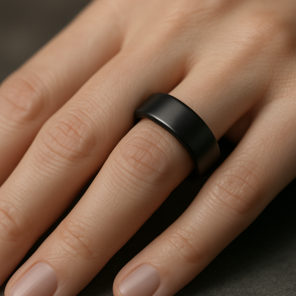 A smart ring, part of the Best Wearable Tech 2025, on a person's finger.